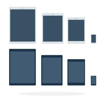 Electronic black and white tablets with smart phones Stock Illustration