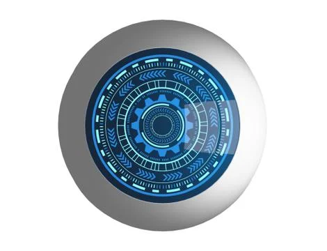 Electronic blue eye and HUD cyber security inside for technology concept, 3d  Stock Illustration