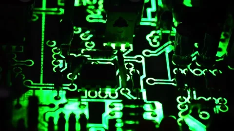Electronic board and Electronic device There is a green light according Stock Footage 169240597