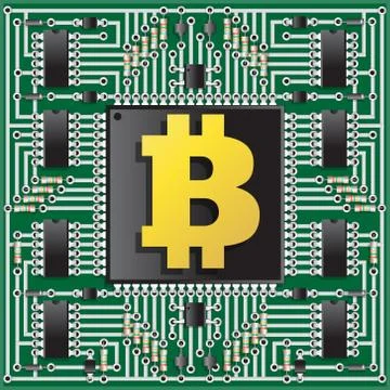 Electronic board with bitcoin. Stock Illustration