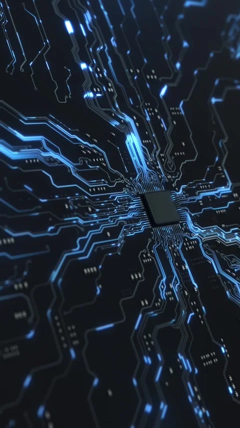 Electronic board Digital Data Computer AI CPU Circuit Board Artificial intellige Stock Footage 342785605