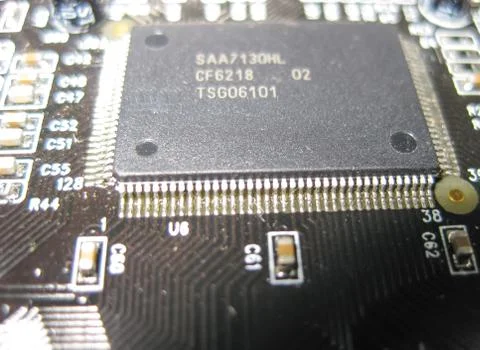 Electronic board with electrical components. Electronics of computer equipmen Foto stock