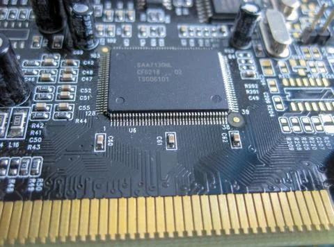 Electronic board with electrical components. Electronics of computer equipmen Stock Photos