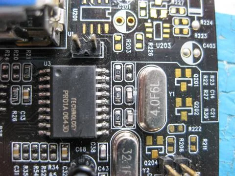 Electronic board with electrical components. Electronics of computer equipmen Stock Photos