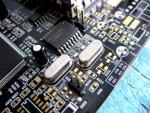 Electronic board with electrical components. Electronics of computer equipmen Foto stock