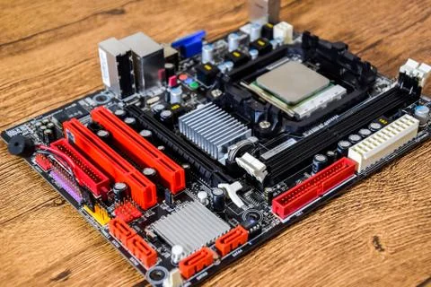 Electronic board with electrical components. Electronics of computer equipmen Foto stock