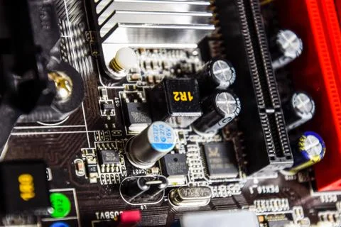 Electronic board with electrical components. Electronics of computer equipmen Stock Photos
