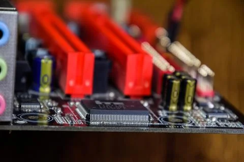 Electronic board with electrical components. Electronics of computer equipment Stock Photos