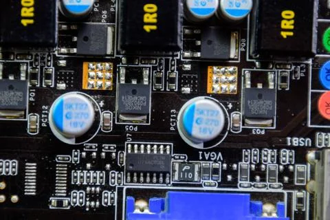 Electronic board with electrical components. Electronics of computer equipment Foto stock