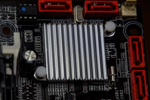 Electronic board with electrical components. Electronics of computer equipment Stock Photos