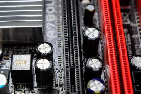 Electronic board with electrical components. Electronics of computer equipment Stock Photos