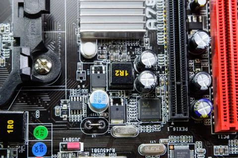 Electronic board with electrical components. Electronics of computer equipment Stock Photos