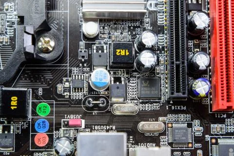 Electronic board with electrical components. Electronics of computer equipment Stock Photos