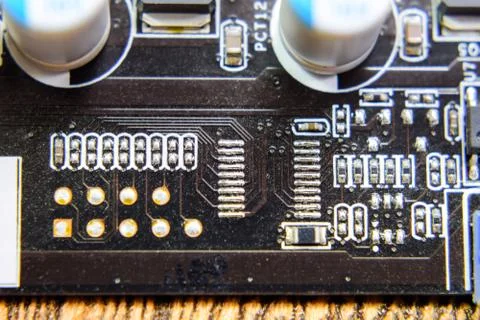 Electronic board with electrical components. Electronics of computer equipment Foto stock