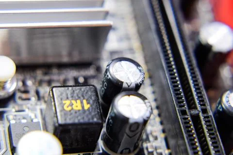 Electronic board with electrical components. Electronics of computer equipment Foto stock