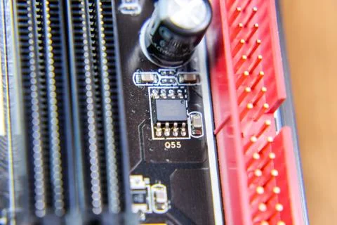 Electronic board with electrical components. Electronics of computer equipment Foto stock