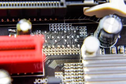 Electronic board with electrical components. Electronics of computer equipment Stock Photos