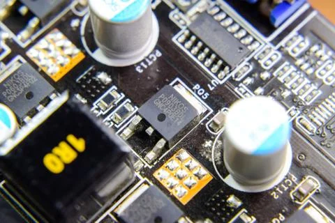 Electronic board with electrical components. Electronics of computer equipment Stock Photos