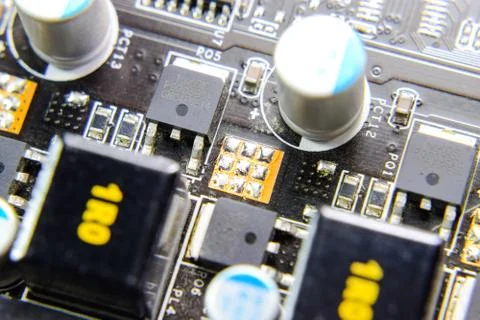Electronic board with electrical components. Electronics of computer equipment Foto stock
