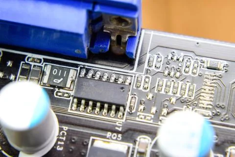 Electronic board with electrical components. Electronics of computer equipment Stock Photos