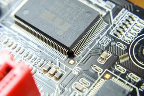 Electronic board with electrical components. Electronics of computer equipment Stock Photos