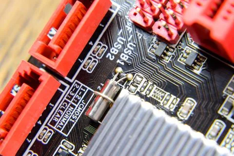 Electronic board with electrical components. Electronics of computer equipment Foto stock