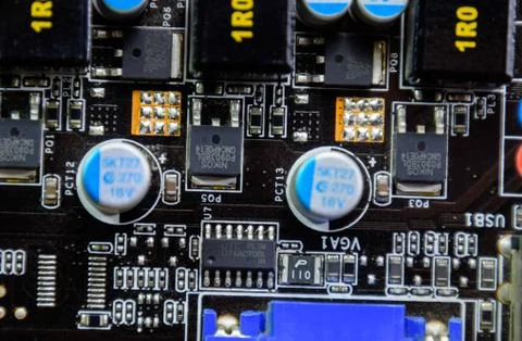 Electronic board with electrical components. Electronics of computer equipmen Stock Photos