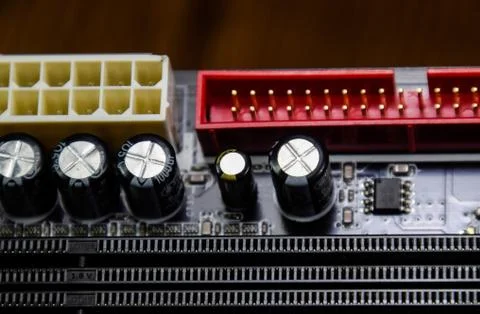 Electronic board with electrical components. Electronics of computer equipmen Stock Photos