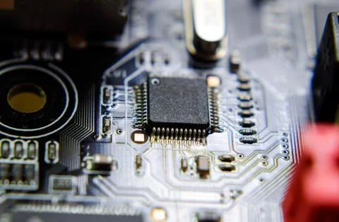 Electronic board with electrical components. Electronics of computer equipmen Stock Photos
