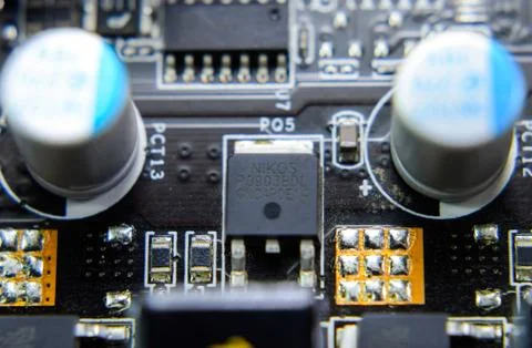 Electronic board with electrical components. Electronics of computer equipmen Stock Photos