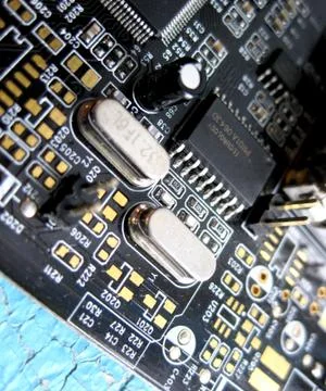 Electronic board with electrical components. Electronics of computer equipmen Stock Photos