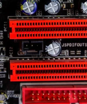 Electronic board with electrical components. Electronics of computer equipmen Foto stock