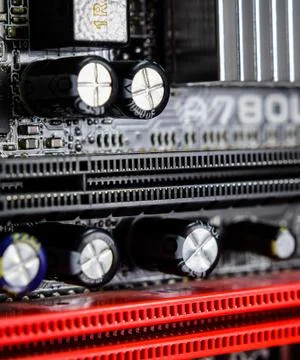 Electronic board with electrical components. Electronics of computer equipmen Stock Photos