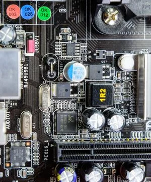 Electronic board with electrical components. Electronics of computer equipmen Stock Photos