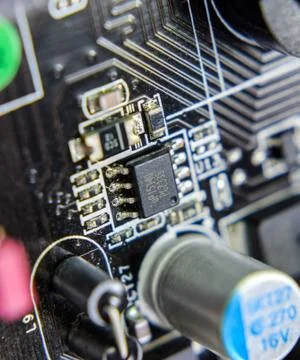 Electronic board with electrical components. Electronics of computer equipmen Foto stock