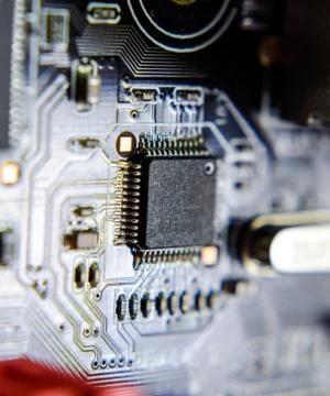 Electronic board with electrical components. Electronics of computer equipmen Stock Photos