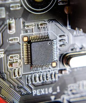 Electronic board with electrical components. Electronics of computer equipmen Stock Photos