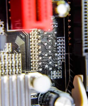 Electronic board with electrical components. Electronics of computer equipmen Stock Photos