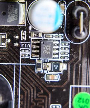 Electronic board with electrical components. Electronics of computer equipmen Foto stock