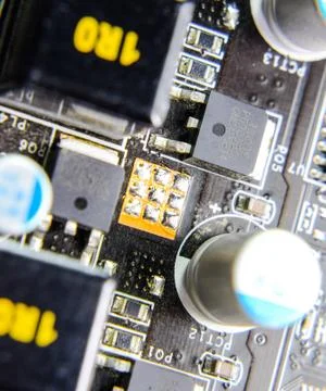 Electronic board with electrical components. Electronics of computer equipmen Foto stock