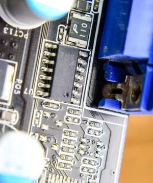 Electronic board with electrical components. Electronics of computer equipmen Foto stock