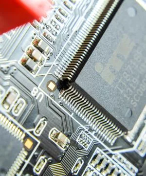 Electronic board with electrical components. Electronics of computer equipmen Foto stock