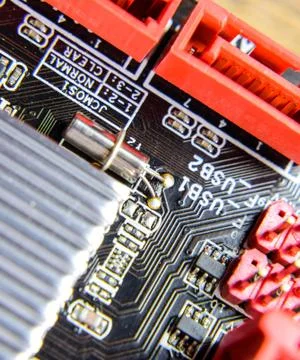Electronic board with electrical components. Electronics of computer equipmen Stock Photos