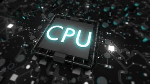 Electronic board in hardware cpu processor Closeup , technology hi tech futurist Stock Photos
