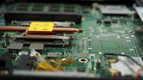 Electronic board of an old broken laptop. Stock Footage 238540847