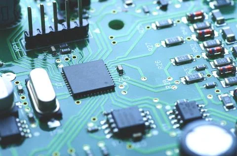 Electronic board with processors and microchips Stock Photos