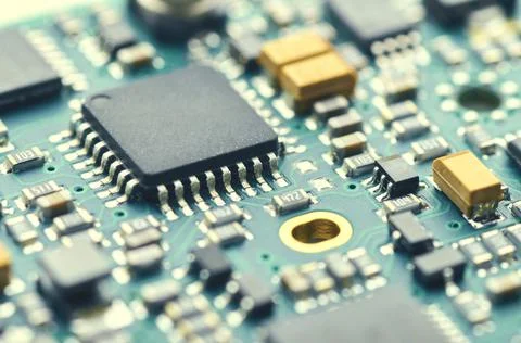 Electronic board with processors and microchips close-up Stock Photos