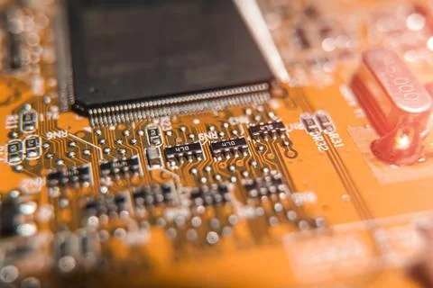 Electronic board with radio elements macro photo. Stock Photos