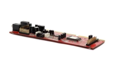 The electronic board is red from the computer isolated on a white background. Stock Photos