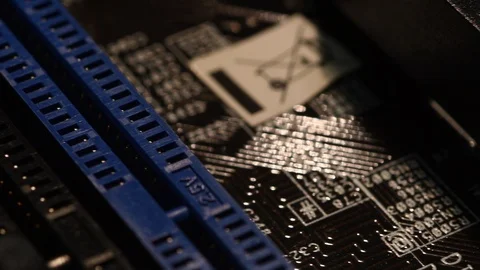 Electronic board in rotation. Ram socket on motherboard. Stock Footage 101098818